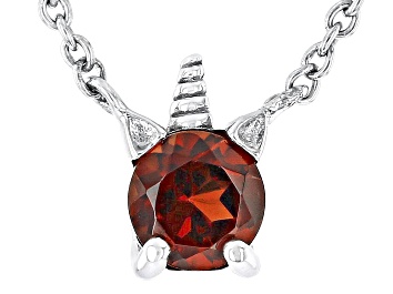 Picture of Red Garnet Rhodium Over Sterling Silver Children's Unicorn Necklace .28ct