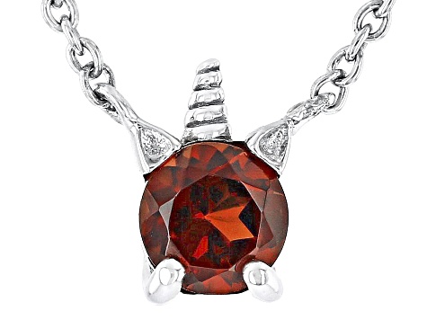 Red Garnet Rhodium Over Sterling Silver Children's Unicorn Necklace .28ct