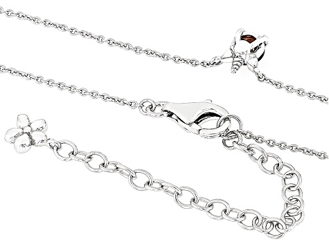 Red Garnet Rhodium Over Sterling Silver Children's Unicorn Necklace .28ct