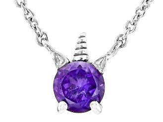 Purple Amethyst Rhodium Over Sterling Silver Children's Unicorn Necklace .20ct