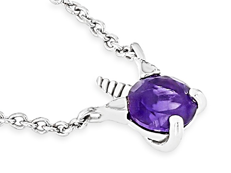 Purple Amethyst Rhodium Over Sterling Silver Children's Unicorn Necklace .20ct