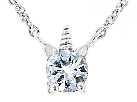 Blue Aquamarine Rhodium Over Sterling Silver Children's Unicorn Necklace .20ct