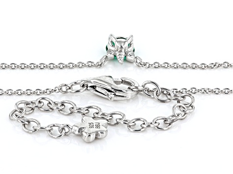 Green Lab Created Emerald Rhodium Over Sterling Silver Children's Unicorn Necklace .26ct