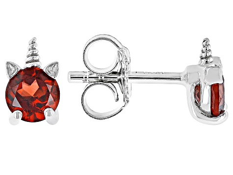 Red Garnet Rhodium Over Sterling Silver Children's Unicorn Stud Earrings .56ctw