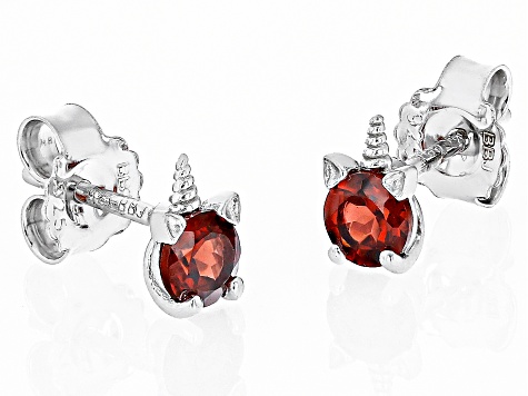 Red Garnet Rhodium Over Sterling Silver Children's Unicorn Stud Earrings .56ctw