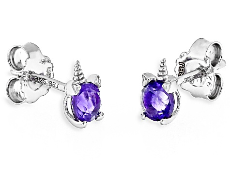 Purple Amethyst Rhodium Over Sterling Silver Children's Unicorn Stud Earrings .39ctw