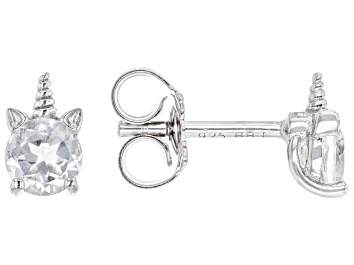 Picture of White Topaz Rhodium Over Sterling Silver Children's Unicorn Stud Earrings .51ctw