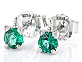 Green Lab Created Emerald Rhodium Over Sterling Silver Children's Unicorn Stud Earrings .37ctw