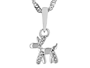 White Lab Created Sapphire Rhodium Over Sterling Silver Dog Balloon Pendant With Chain .04ctw