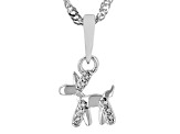 White Lab Created Sapphire Rhodium Over Sterling Silver Dog Balloon Pendant With Chain .04ctw
