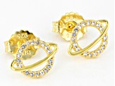 White Lab Sapphire 18k Yellow Gold Over Sterling Silver Children's Planet Stud Earrings .21ctw