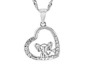 White Zircon Rhodium Over Sterling Silver Children's Elephant Pendant With Chain 0.21ctw