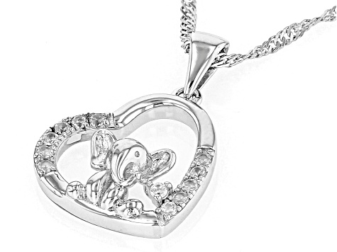 White Zircon Rhodium Over Sterling Silver Children's Elephant Pendant With Chain 0.21ctw