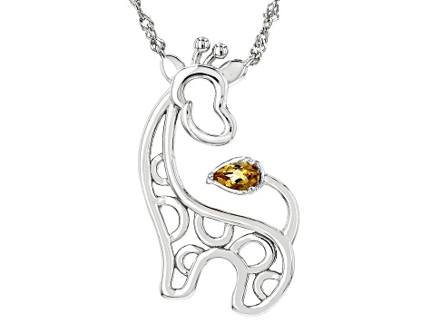 Yellow Citrine Rhodium Over Sterling Silver Children's Giraffe Pendant With Chain 0.17ct