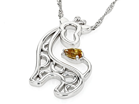 Yellow Citrine Rhodium Over Sterling Silver Children's Giraffe Pendant With Chain 0.17ct