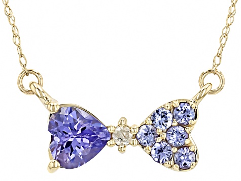 Blue Tanzanite 10k Yellow Gold Children's Bow Necklace 0.83ctw