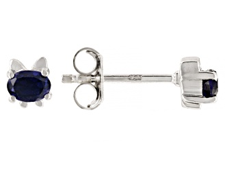 Blue Lab Created Sapphire Rhodium Over Sterling Silver Cat Children's Stud Earrings 0.32ctw