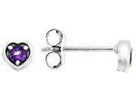 Purple Amethyst Rhodium Over Sterling Silver Children's Birthstone Stud Heart Earrings 0.11ctw