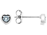 Blue Aquamarine Rhodium Over Sterling Silver Children's Birthstone Stud Heart Earrings 0.09ctw