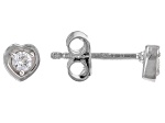 White Lab Created Sapphire Rhodium Over Sterling Silver Children's Birthstone Stud Heart Earrings