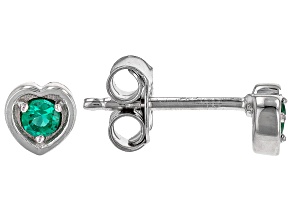 Lab Created Emerald Rhodium Over Sterling Silver Children's Birthstone Heart Stud Earrings