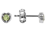 Green Peridot Rhodium Over Sterling Silver Children's Birthstone Heart Stud Earrings 0.14ctw