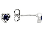 Blue Lab Created Sapphire Rhodium Over Sterling Silver Children's Birthstone Heart Earrings 0.14ctw