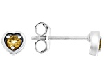 Yellow Citrine Rhodium Over Sterling Silver Children's Birthstone Heart Stud Earrings 0.12ctw