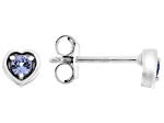 Blue Tanzanite Rhodium Over Sterling Silver Children's Birthstone Heart Stud Earrings 0.09ctw