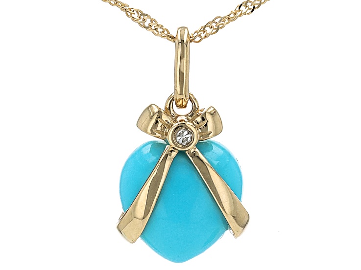 Blue Sleeping Beauty Turquoise 10k Yellow Gold Children's Pendant With Chain 0.01ct