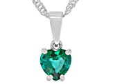 Green Lab Created Emerald Rhodium Over Sterling Silver Children's Pendant Chain 0.55ct