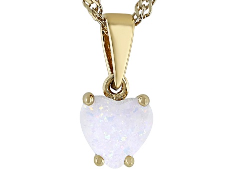 White Lab Created Opal 18k Yellow Gold Over Silver Children's Pendant With Chain 0.21ct