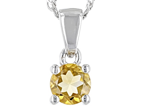 Yellow Citrine Rhodium Over Sterling Silver Children's Pendant with Chain 0.25ct