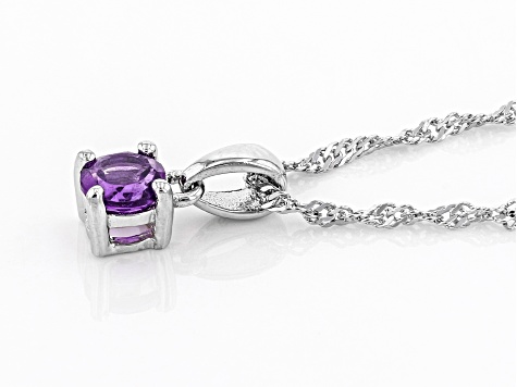 Purple Amethyst Rhodium Over Sterling Silver Children's Pendant with Chain .21ct