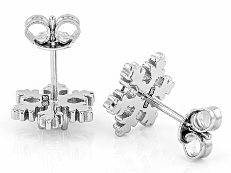 White Lab Created Sapphire Rhodium Over Sterling Silver Childrens Snowflake Earrings 0.34ctw