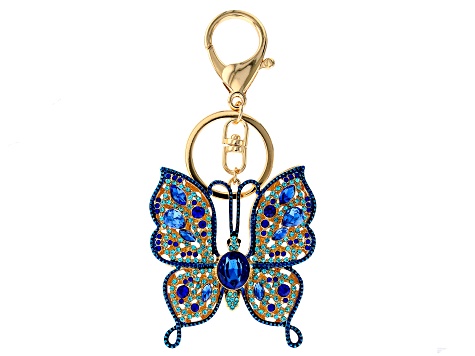 Multi Blue Crystal Gold Tone Butterfly Key Chain - CYB006B | JTV.com