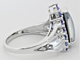 Opal Australian Triplet With Tanzanite Rhodium Over Sterling Silver Ring .53ctw