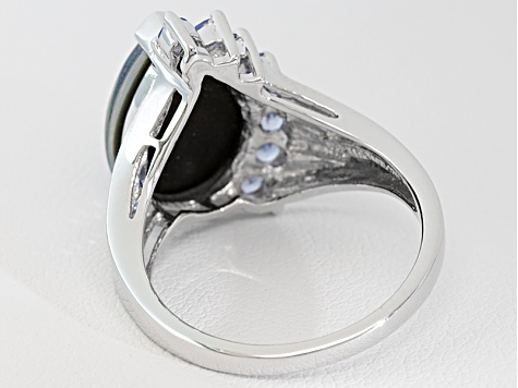 Opal Australian Triplet With Tanzanite Rhodium Over Sterling Silver Ring .53ctw