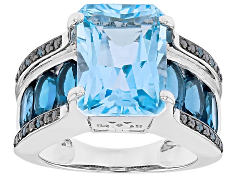 Sky Blue Topaz Rhodium Over Sterling Silver Ring 11.88ctw