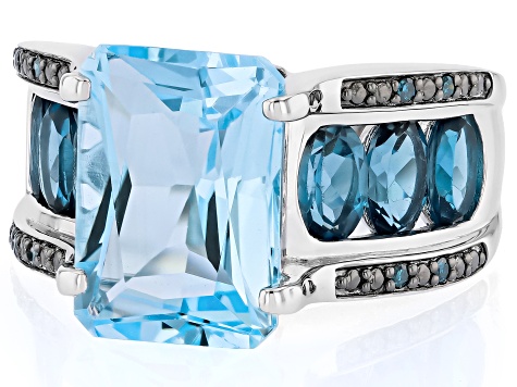 Sky Blue Topaz Rhodium Over Sterling Silver Ring 11.88ctw