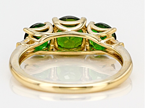 Green Chrome Diopside White Diamond 10k Yellow Gold 3-Stone Ring  2.02ctw