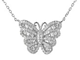 White Cubic Zirconia Rhodium Over Sterling Silver Butterfly Necklace 1.56ctw With Magnetic Clasp