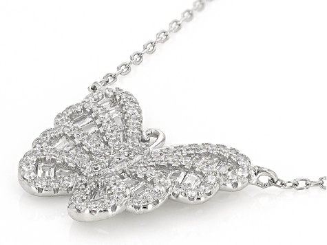 White Cubic Zirconia Rhodium Over Sterling Silver Butterfly Necklace 1.56ctw With Magnetic Clasp