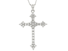 White Cubic Zirconia Rhodium Over Sterling Silver Cross Pendant Necklace With Magnetic Clasp 1.00ctw