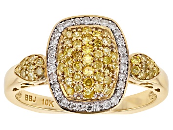 Picture of Natural Yellow And White Diamond 10k Yellow Gold Ring 0.53ctw