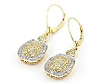 Natural Yellow And White Diamond 10k Yellow Gold Cluster Earrings 0.70ctw