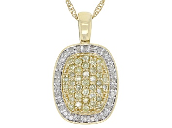 Picture of Natural Yellow And White Diamond 10k Yellow Gold Cluster Pendant With 18" Singapore Chain 0.35ctw