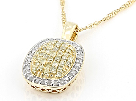 Natural Yellow And White Diamond 10k Yellow Gold Cluster Pendant With 18" Singapore Chain 0.35ctw