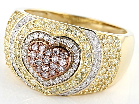 Yellow, Pink And White Diamond Ring 10k Yellow Gold .85ctw