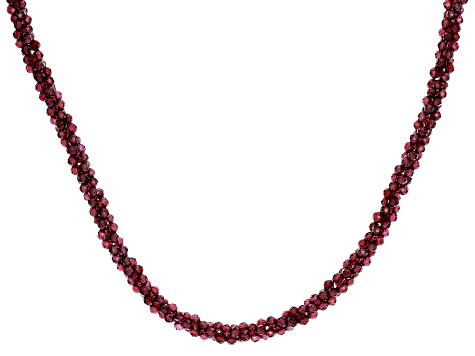 Red Garnet Rhodium Over Sterling Silver Beaded Necklace